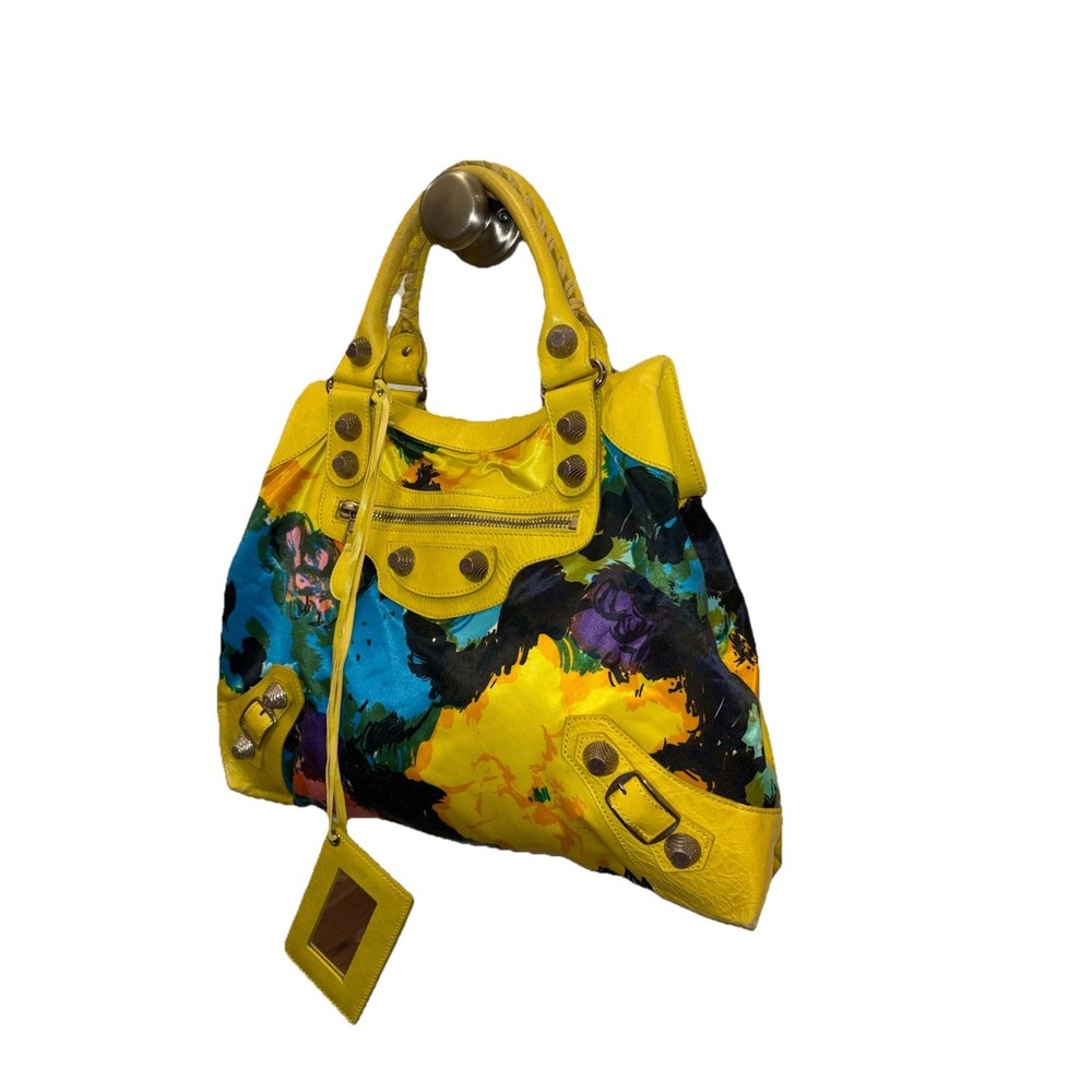 Balenciaga Yellow Floral Print Satin Giant 21 Velo Bag - Picture 3 of 16